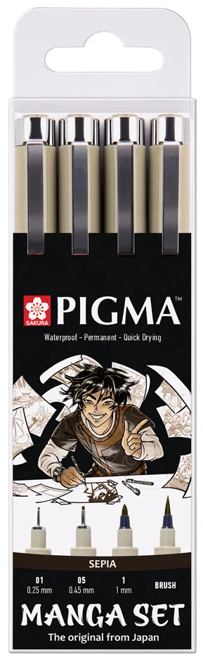 Fineliner PIGMA MICRON Manga Set, sepia, 4er Etui von Sakura – Produktfoto