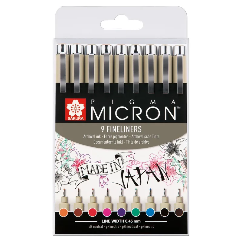 Fineliner sakura pigma micron 05 0.45mm 9 kleuren | 6 stuks by Sakura – product photo