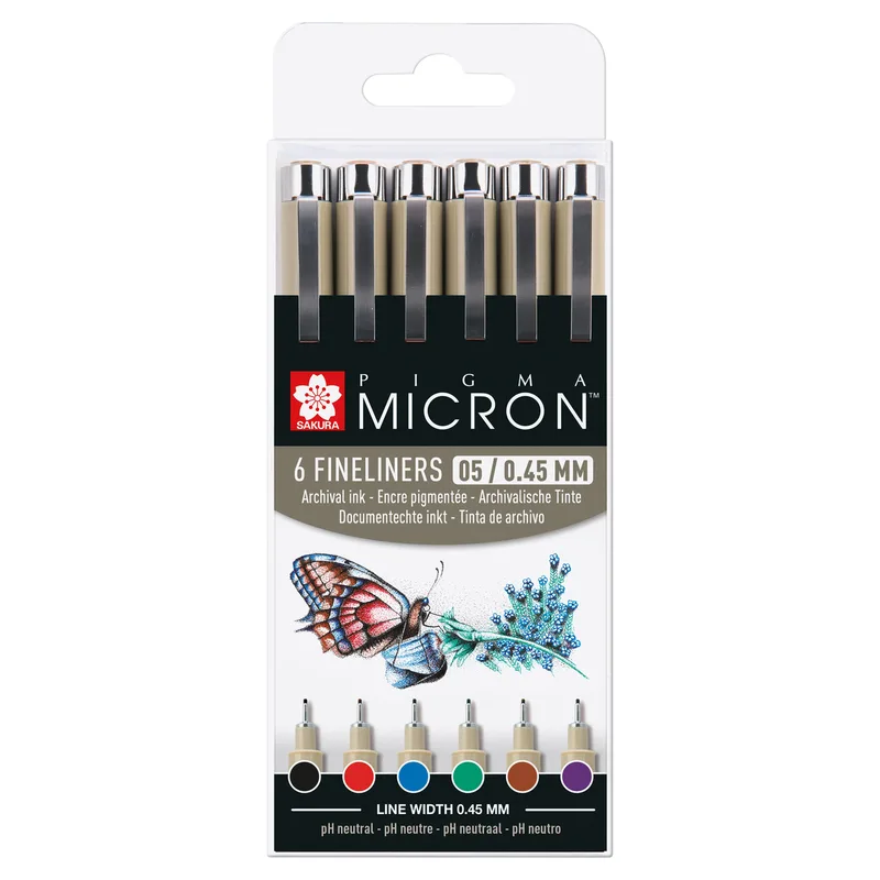 Fineliner sakura pigma micron 05 basic 6 kleuren | 6 stuks van Sakura – productfoto