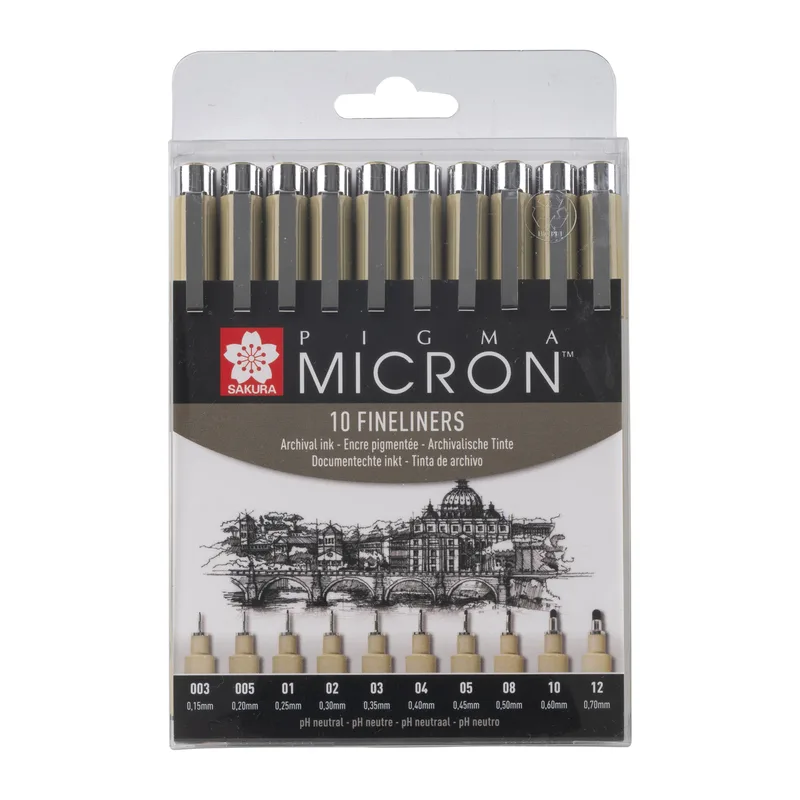 Fineliner sakura pigma micron 10 breedtes zwart | 6 stuks van Sakura – productfoto