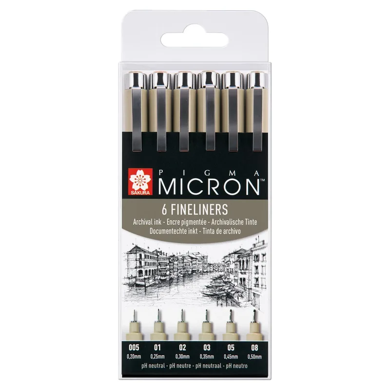 Fineliner sakura pigma micron 6 breedtes zwart | 6 stuks by Sakura – product photo