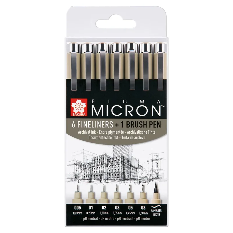 Fineliner sakura pigma micron 6 stuks met brushpen by Sakura – product photo