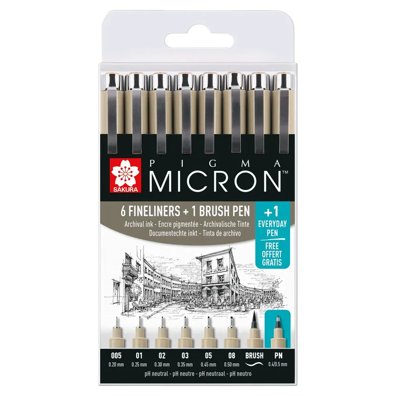 Fineliner sakura pm 6 breedtes brushpen pn zwart | 6 stuks by Sakura – product photo
