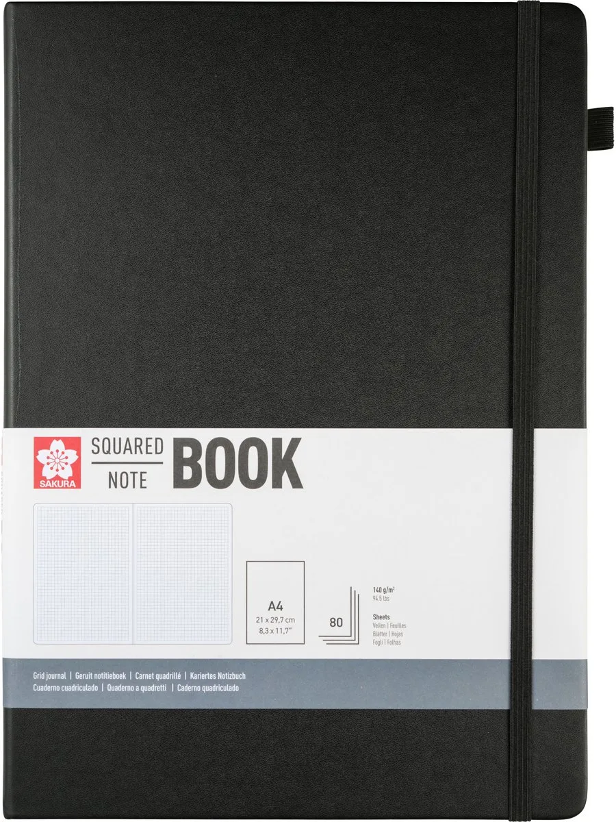 geruit harde kaft notitieboek A4 van Sakura in Zwart – productfoto