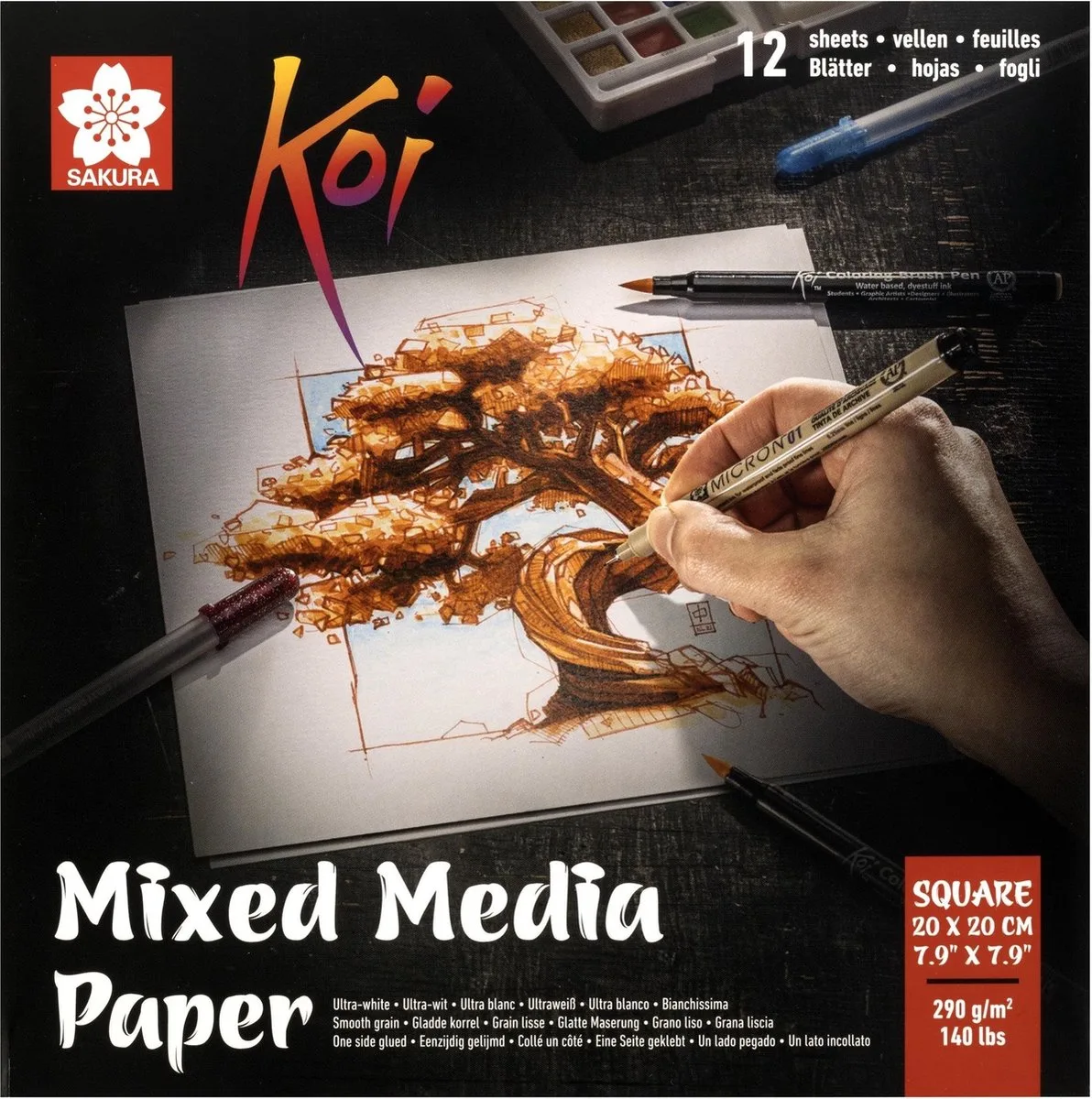 Koi mixed media papier A4 290g 12 vel van Sakura in Meerkleurig – productfoto