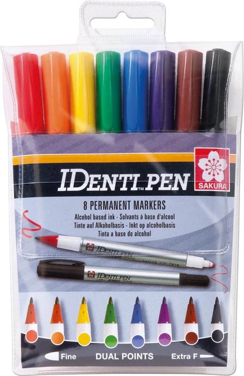 merkstift IDenti-Pen, etui van 8 stuks in geassorteerde kleuren 6 stuks de Sakura en Assortiment aan kleuren – photo produit