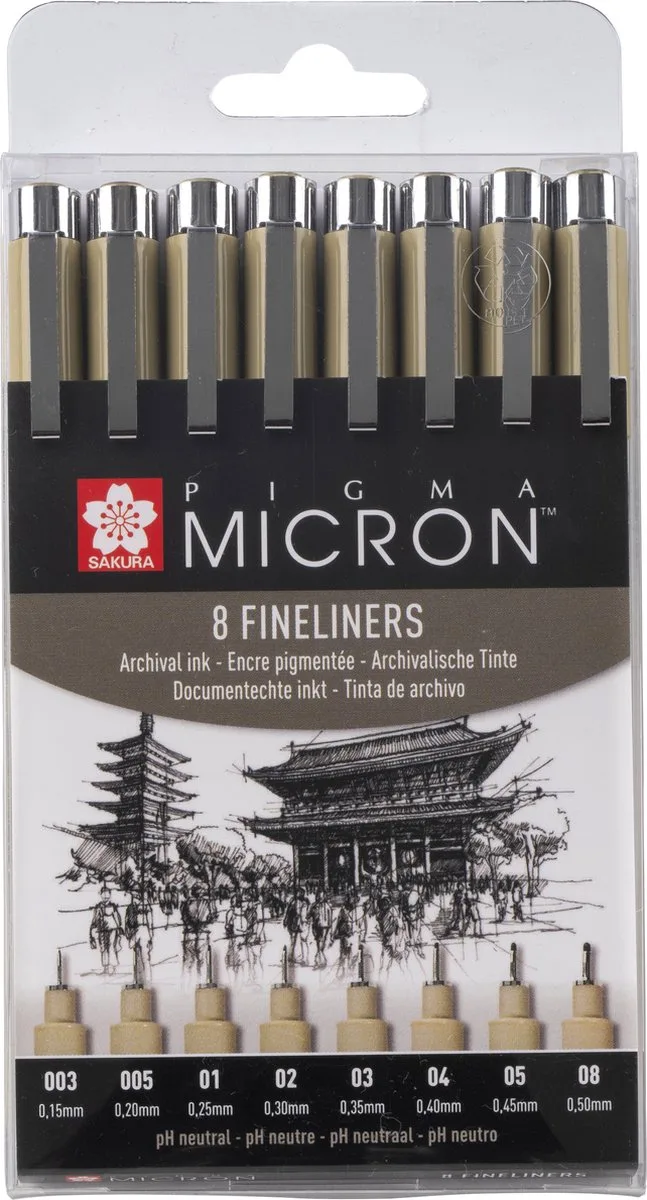 Pigma Micron set 8 fineliners - Incl. Goodie von Sakura in Schwarz – Produktfoto
