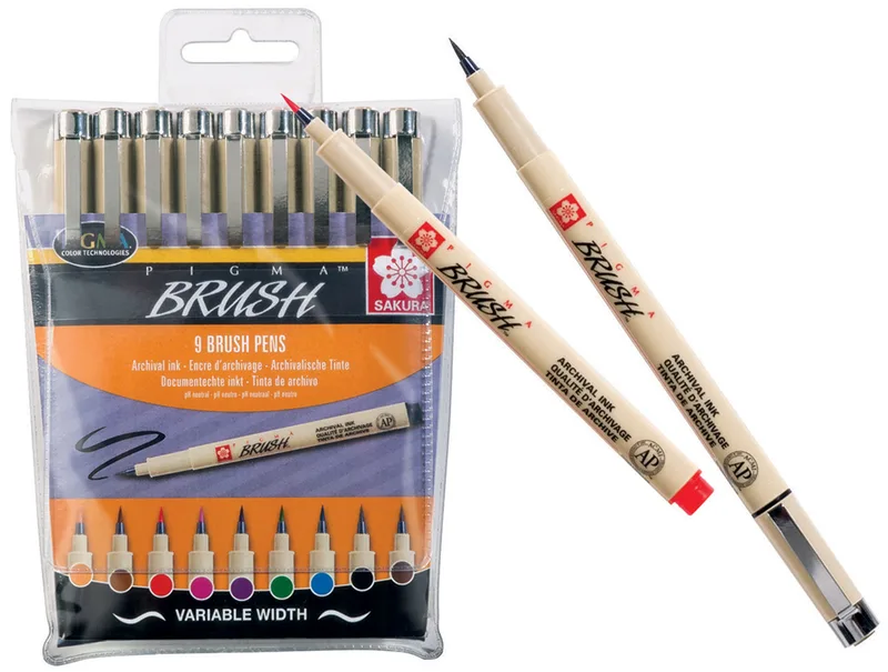 Pinselstift PIGMA BRUSH, 9er Etui, farbig sortiert von Sakura – Produktfoto