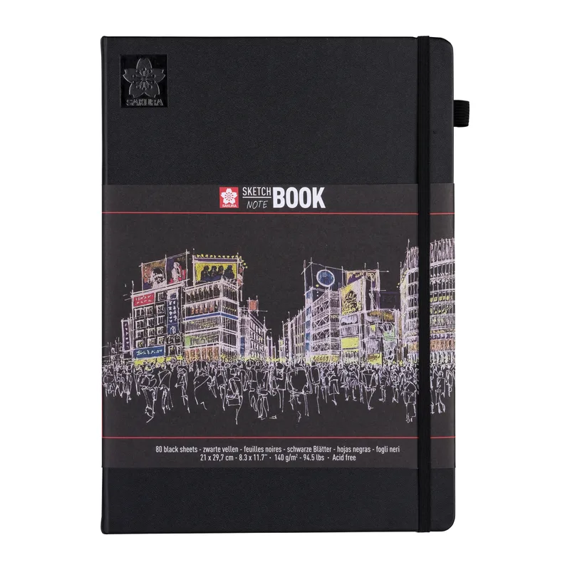 Schetsboek sakura 80 zwarte vellen 210x297mm zwart | 5 stuks by Sakura – product photo