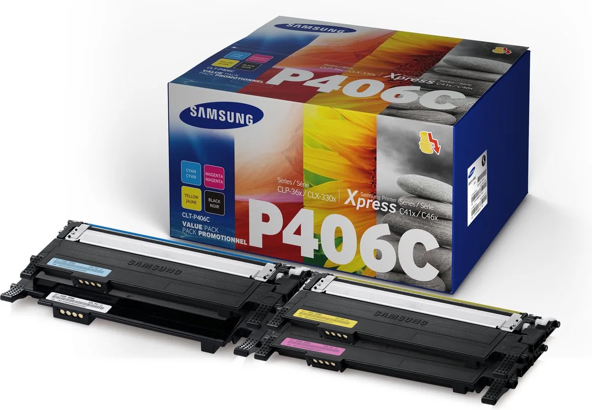 CLT-P406C/ELS toner en kleur standard capacity 1-pack Rainbow toner kit (C/M/Y/K) de Samsung en Noir – photo produit