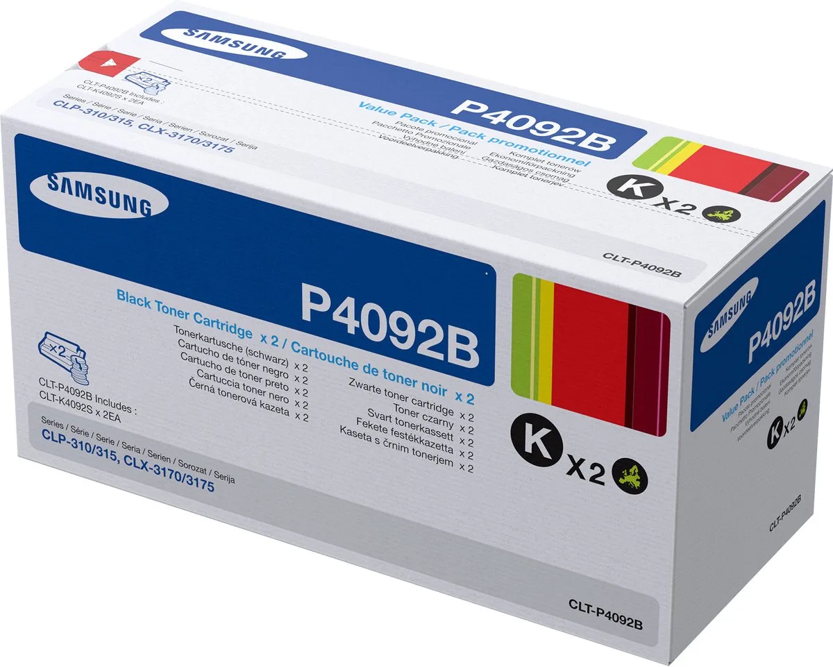 HP ersetzt Samsung CLT P4092B 2er Pack Schwarz Tonerpatrone van Samsung in Zwart – productfoto