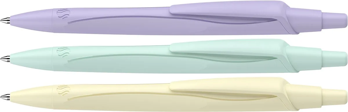 Balpen Reco - Pastell Edition - doos à 3 stuks assorti - S-131893 van Schneider in Pastelkleuren lavendel, Mint en vanille. – productfoto