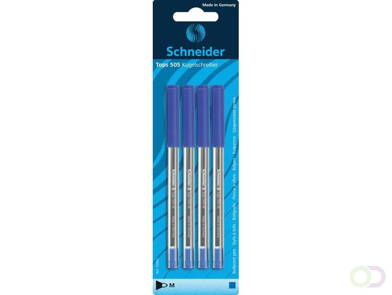 balpen Schneider Tops 505 M blister a 4 stuks blauw van Schneider – productfoto