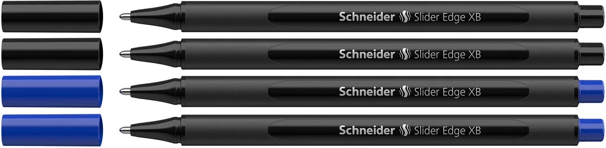 Balpen - Slider Edge - Cool Black Edition - Kartonetui à 4 stuks - Blauw en Zwart - S-152291 by Schneider in Black, Blue – product photo