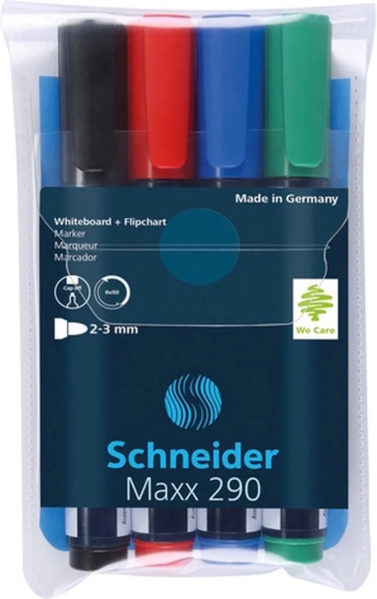 board/flipchartmarker Schneider Maxx 290 ronde punt etui à 4 stuks doos met 30 stuks de Schneider en Assorti – photo produit
