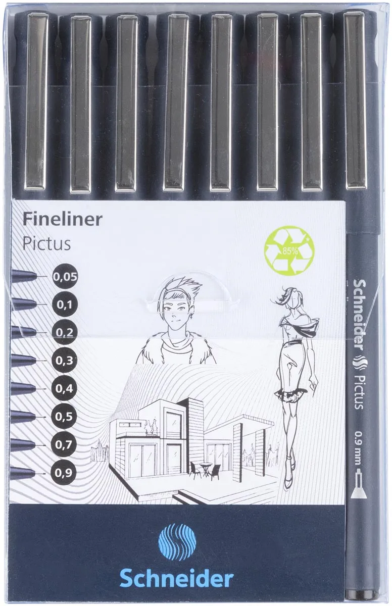 fineliner Pictus, etui van 8 stuks, zwart by Schneider – product photo