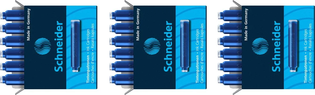 inktpatronen - 3 doosjes x 6 stuks - blauw - S-76603 van Schneider in Koningsblauw – productfoto