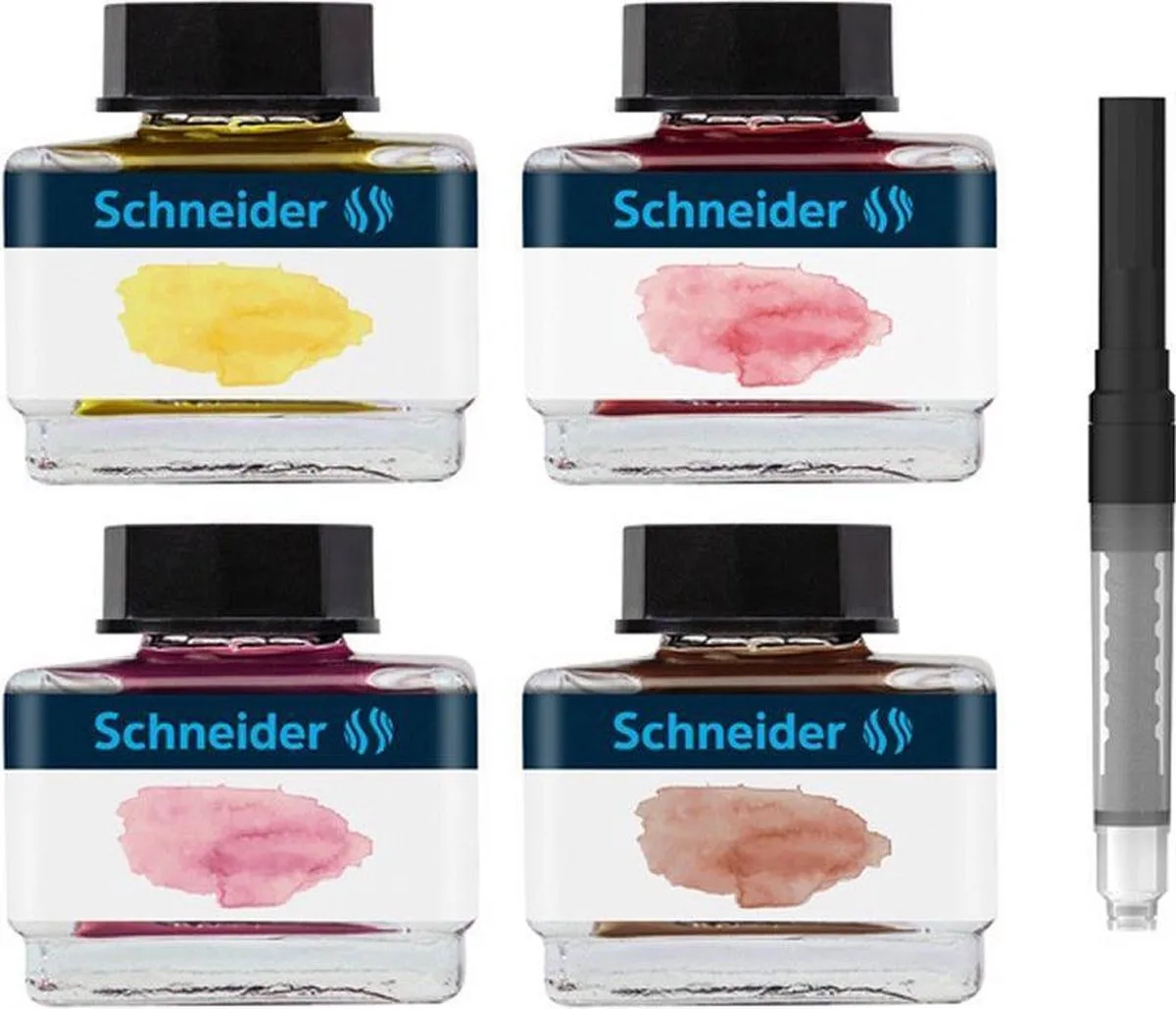 inktpotjes - inhoud 15ml - pastel - giftbox 4 stuks kleuren - vulpen inkt - S-143702 de Schneider en Assorti – photo produit