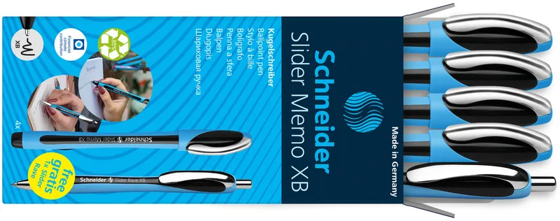 Kugelschreiber Memo + 1x Rave Schwarz Etui 4x von Schneider – Produktfoto