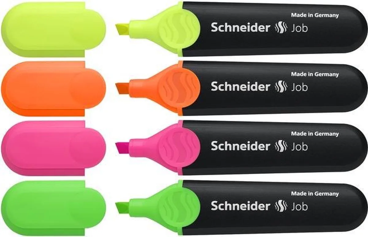 markeerstift - tekstmarker - Job - assorti 4 stuks - beitelpunt - S-1500 van Schneider in Assorti 4 kleuren – productfoto