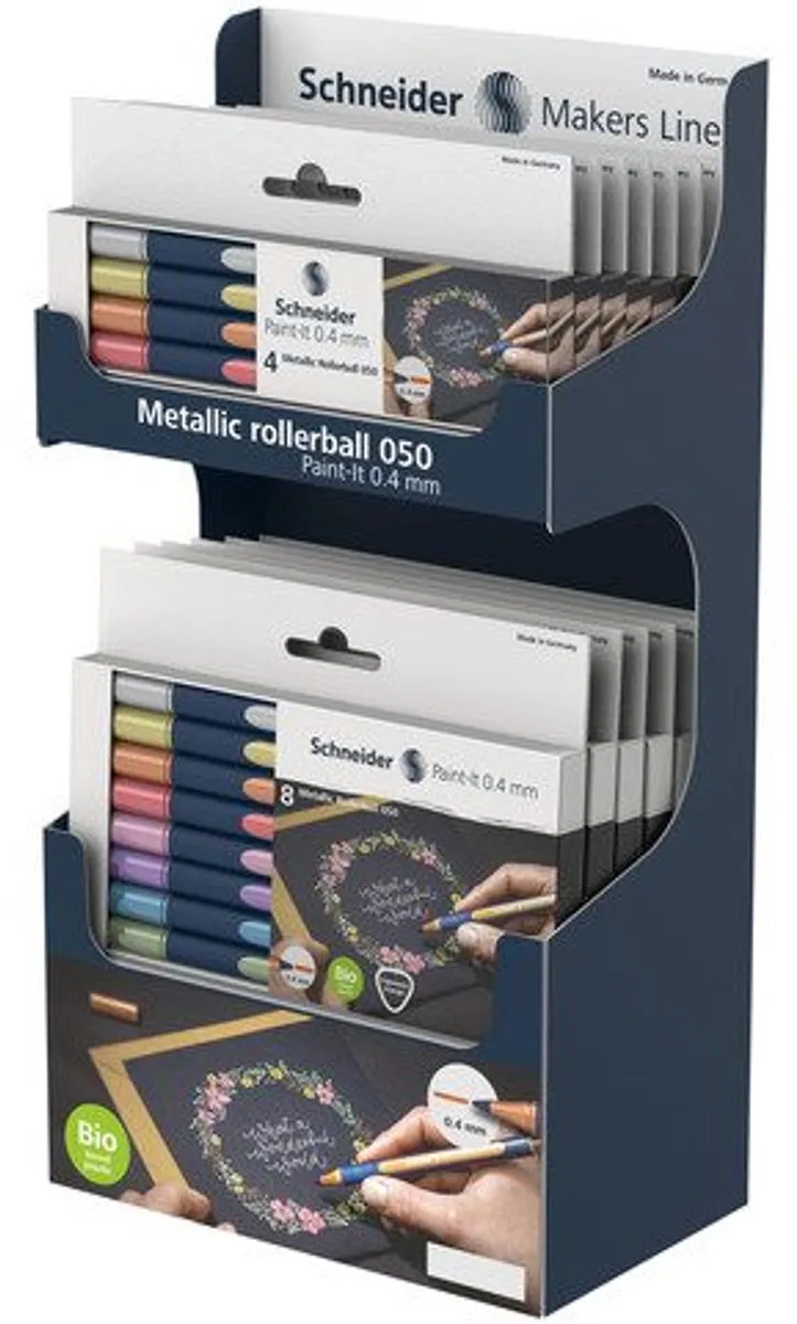 Metallic rollerball Schneider Paint-it 050 0.4mm 14 stuks display karton met etuis de Schneider en Bleu – photo produit