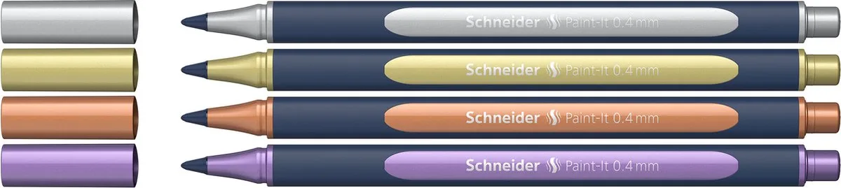 Paint-It 050 - rollerball metallic - 0.4mm - etui 4 stuks - S-ML05011501 van Schneider in Assorti – productfoto