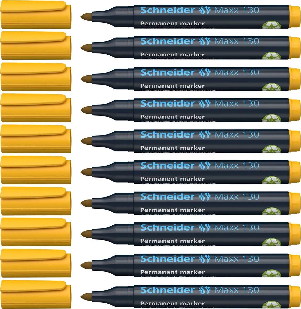 permanent marker - Maxx 130 - ronde punt - 10 stuks - lijnbreedte 1-3 mm - S-113005-10 van Schneider in Geel – productfoto