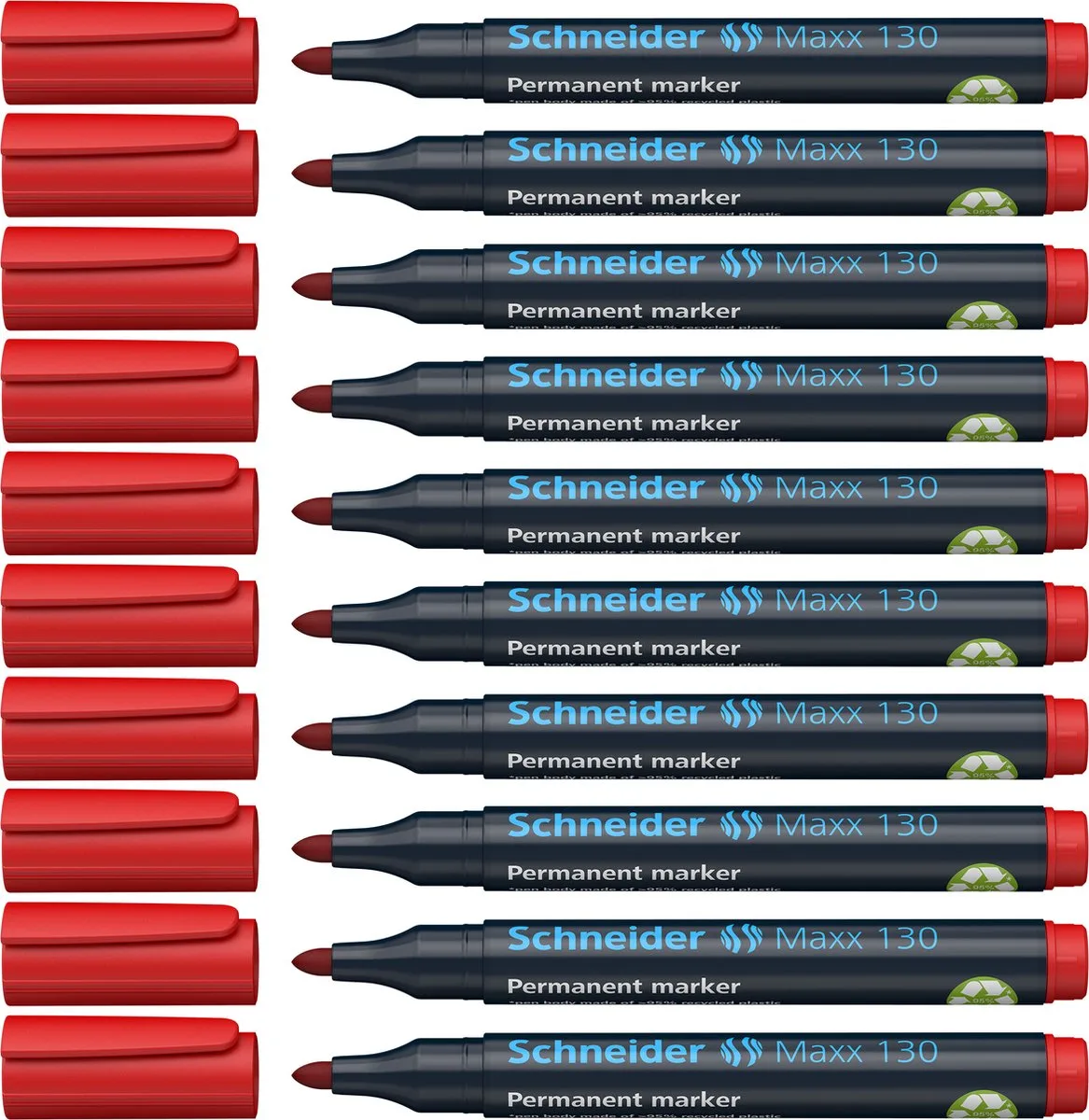 permanent marker - Maxx 130 - ronde punt - schrijfkleur - doos 10 stuks van Schneider in Rood – productfoto