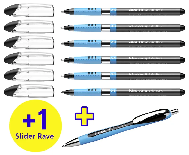 Rollerpen Schneider Slider Basic XB zwart + 1 gratis Rave balpen von Schneider – Produktfoto 2 von 2