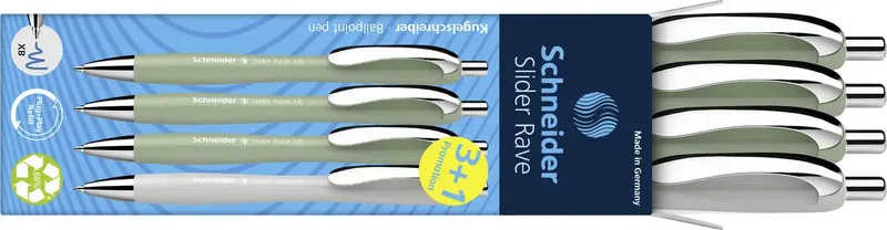 Slider Rave XB Trend 25, Box 4 Stück sortiert 132664 Kugelschreiber Schreibfarbe: Blau 4 St. fra Schneider – produktbillede