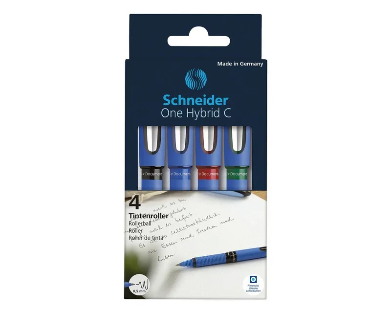Tintenroller One Hybrid C 03, (4-tlg), Strichstärke 0,3 mm, dokumentenecht by Schneider in Blue, Multicolour, Green, Red, Black – product photo