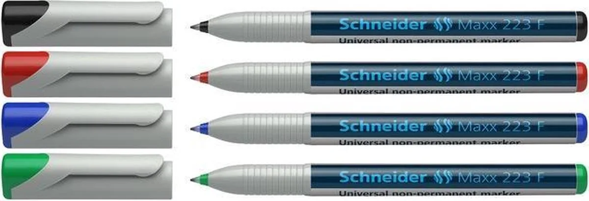 universele non-permanent marker - Maxx 223 - F - 4 stuks assorti - S-112394 de Schneider en Multicolore – photo produit