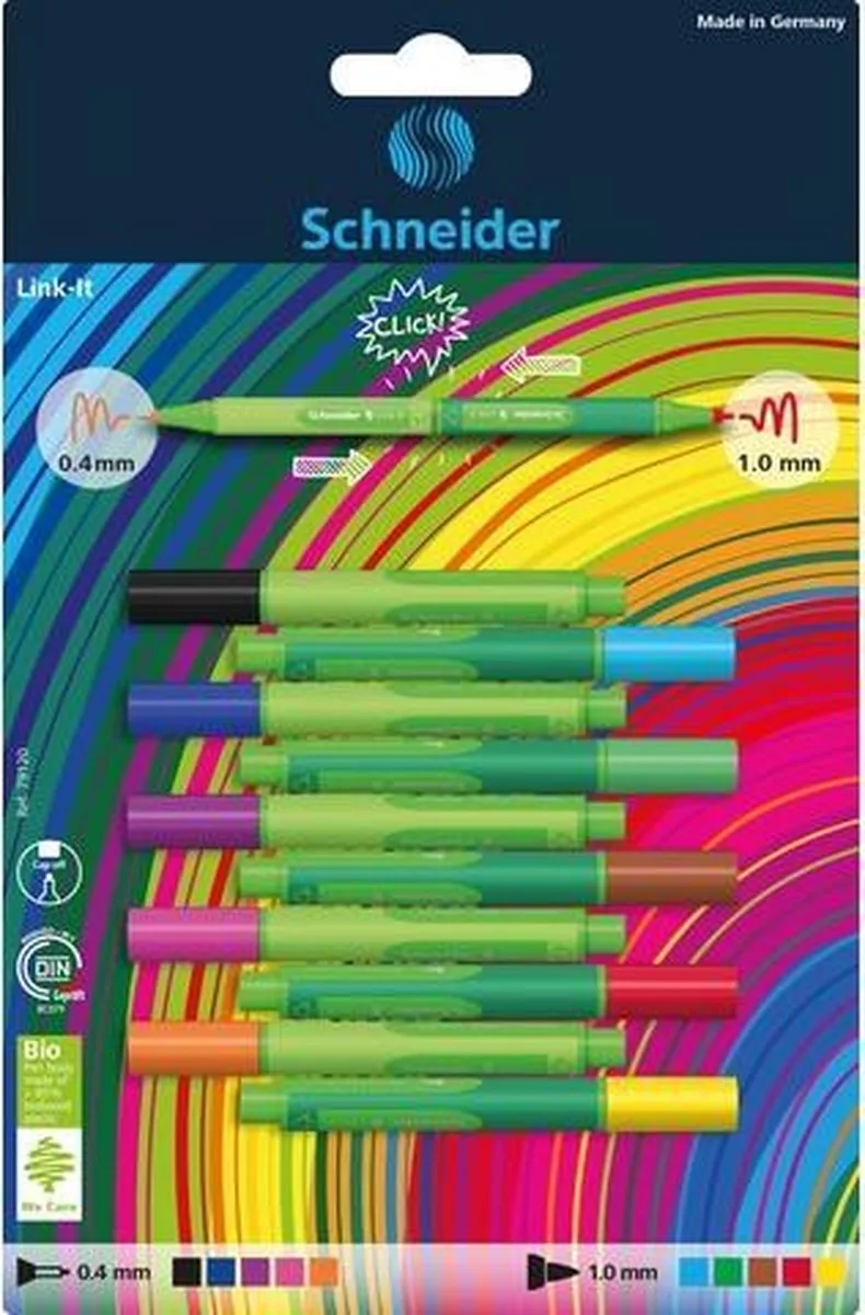 viltstift/fineliner Schneider Link-It blister a 10 stuks S-79120 van Schneider in Assorti fineliner 10 stuks blister – productfoto