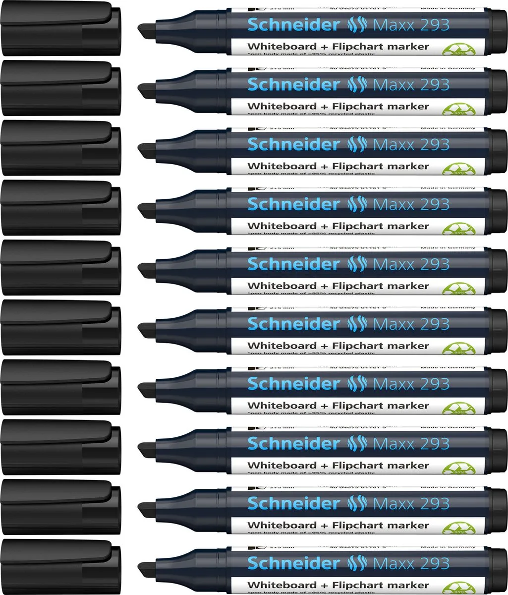 whiteboard stiften - Maxx 293 - beitelpunt - 10 stuks - voor whiteboard en flipover - S-129301-10 van Schneider in Zwart – productfoto