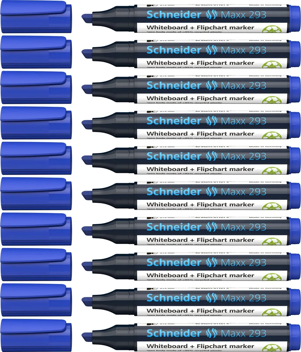 whiteboard stiften - Maxx 293 - beitelpunt - 10 stuks - voor whiteboard en flipover - S-129303-10 van Schneider in Blauw – productfoto