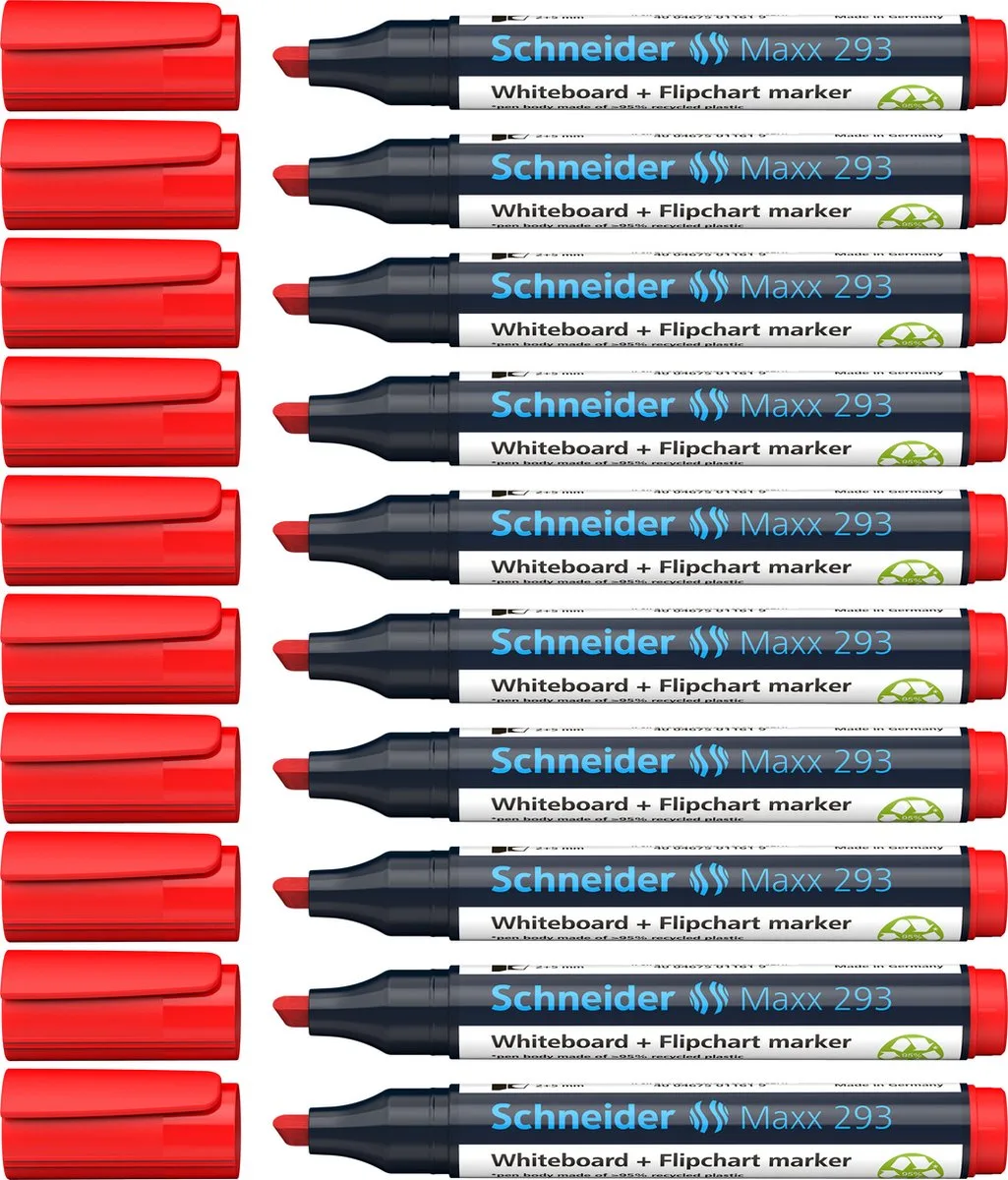whiteboardmarker - Maxx 293 - beitelpunt - 10 stuks - voor whiteboard en flipover - S-129302-10 von Schneider in Rot – Produktfoto