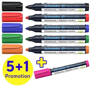 Whiteboardmarker Schneider Maxx 290 rond 2-3mm ass doos à 5+1 gratis van Schneider – productfoto 2 van 2