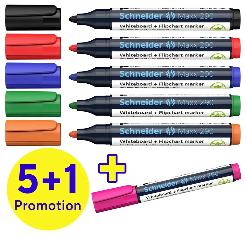 Whiteboardmarker Schneider Maxx 290 rond 2-3mm ass doos à 5+1 gratis van Schneider – productfoto 2 van 2