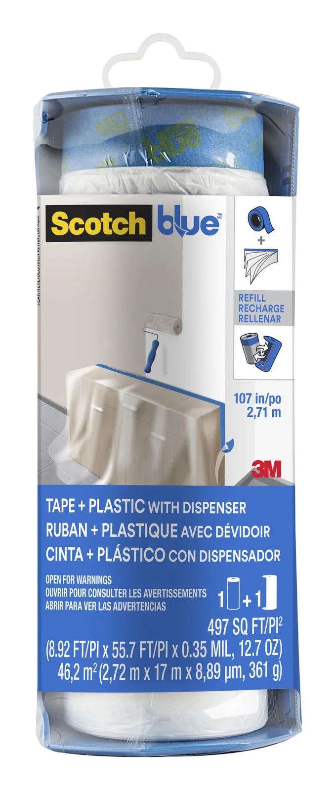 Blue™ Abdeckfolie mit Abroller transparent 270,0 cm x 17,0 m 1 Rolle von Scotch – Produktfoto