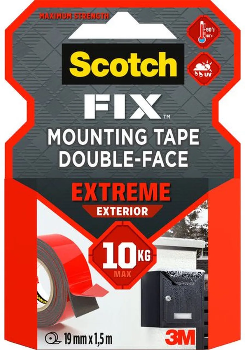 Dubbelzijdig Plakband Scotch Extreme Eterior 19mm x 1 | 5m | 12 stuks von Scotch in Schwarz – Produktfoto
