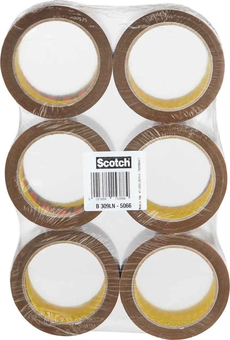 geluidsarme verpakkingstape, ft 50 mm x 66 m, bruin, pak van 6 rollen van Scotch – productfoto