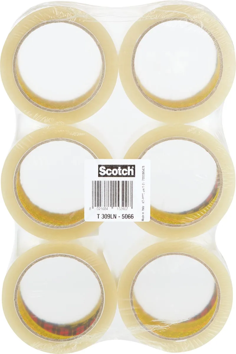 geluidsarme verpakkingstape, ft 50 mm x 66 m, transparant, pak van 6 rollen fra Scotch – produktbillede