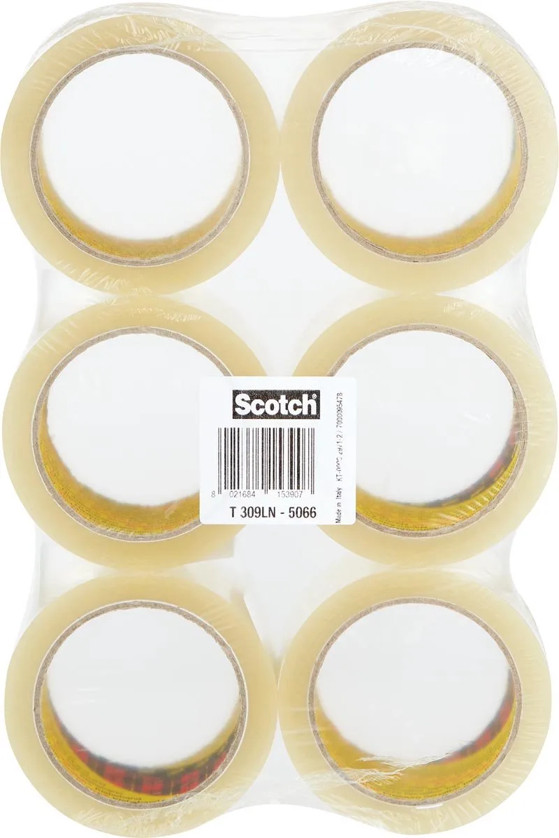 geluidsarme verpakkingstape, ft 50 mm x 66 m, transparant, pak van 6 rollen 6 stuks von Scotch in 50 mm – Produktfoto