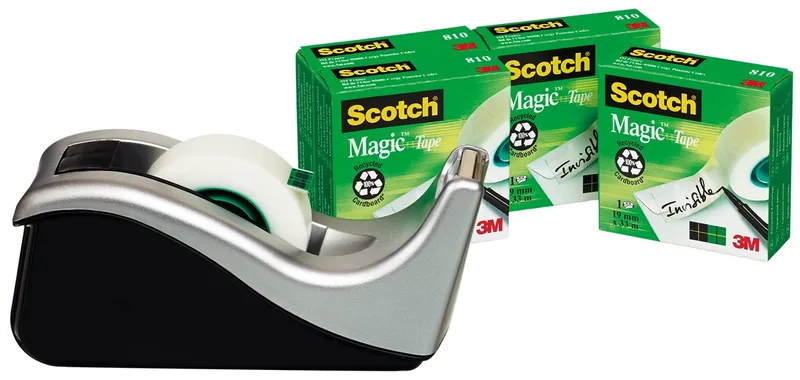 plakbandafroller C60 zilver + 4 rollen Magic Tape by Scotch – product photo