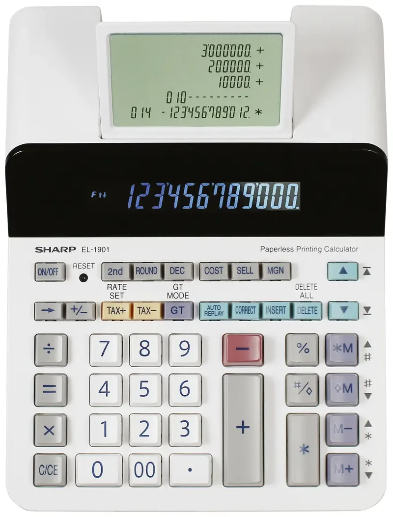EL-1901 Bureaurekenmachine Grijs, Wit Aantal displayposities: 12 werkt op het lichtnet (b x h x d) 192 x 254 x 66 mm van Sharp – productfoto