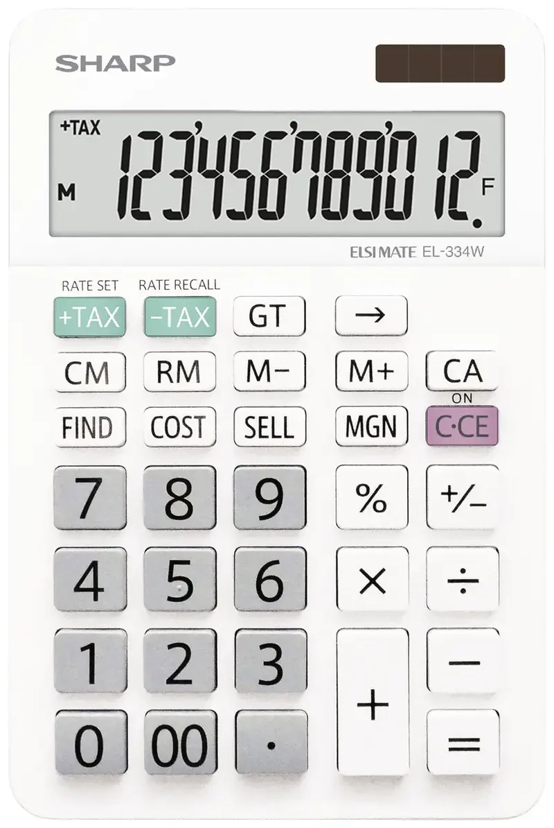 EL-334W Tischrechner Weiß Display (Stellen): 12 batteriebetrieben, solarbetrieben (B x H x T) 112 x 170 x 14 mm de Sharp – photo produit