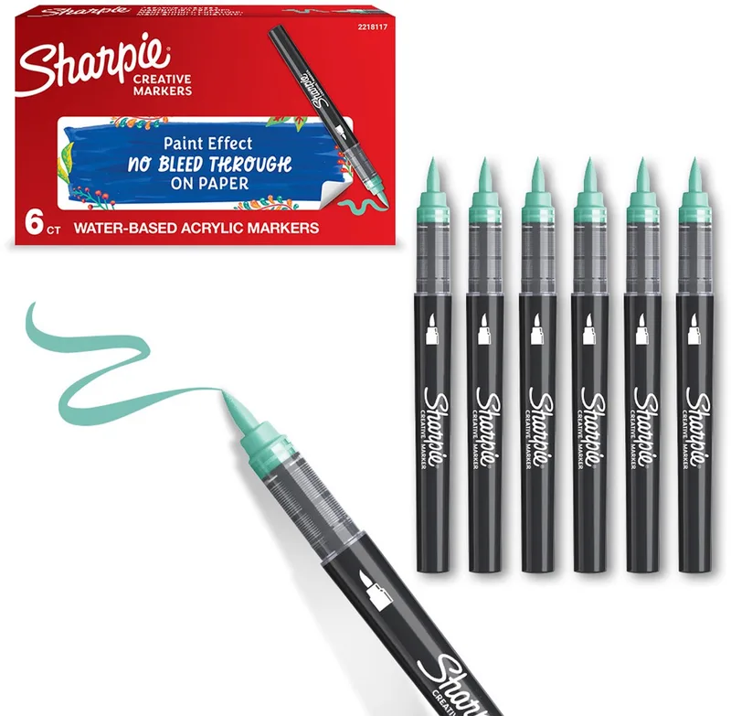 Creative Marker Acrylverfmarkers | Brushtip | Verfmarkers op waterbasis | Inkt loopt niet door en geschikt voor de meeste oppervlakken | 6 stuks by Sharpie in Meer Groen – product photo