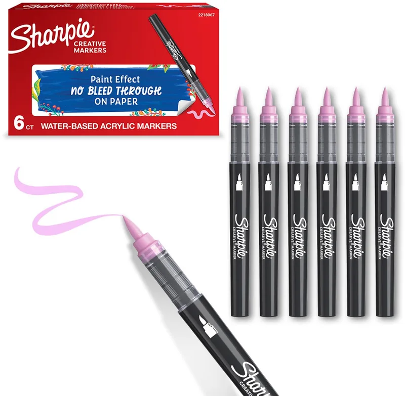 Creative Marker Acrylverfmarkers | Brushtip | Verfmarkers op waterbasis | Inkt loopt niet door en geschikt voor de meeste oppervlakken | 6 stuks van Sharpie in Roze – productfoto