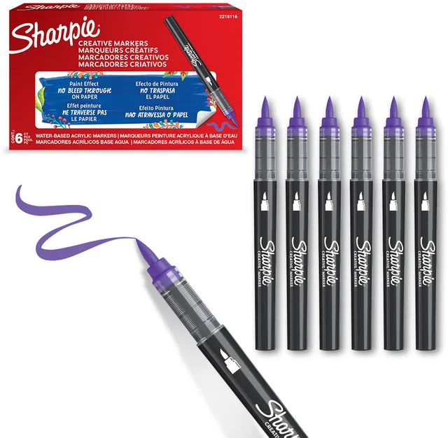 Creative Marker Acrylverfmarkers | Brushtip | Verfmarkers op waterbasis | Inkt loopt niet door en geschikt voor de meeste oppervlakken | 6 stuks