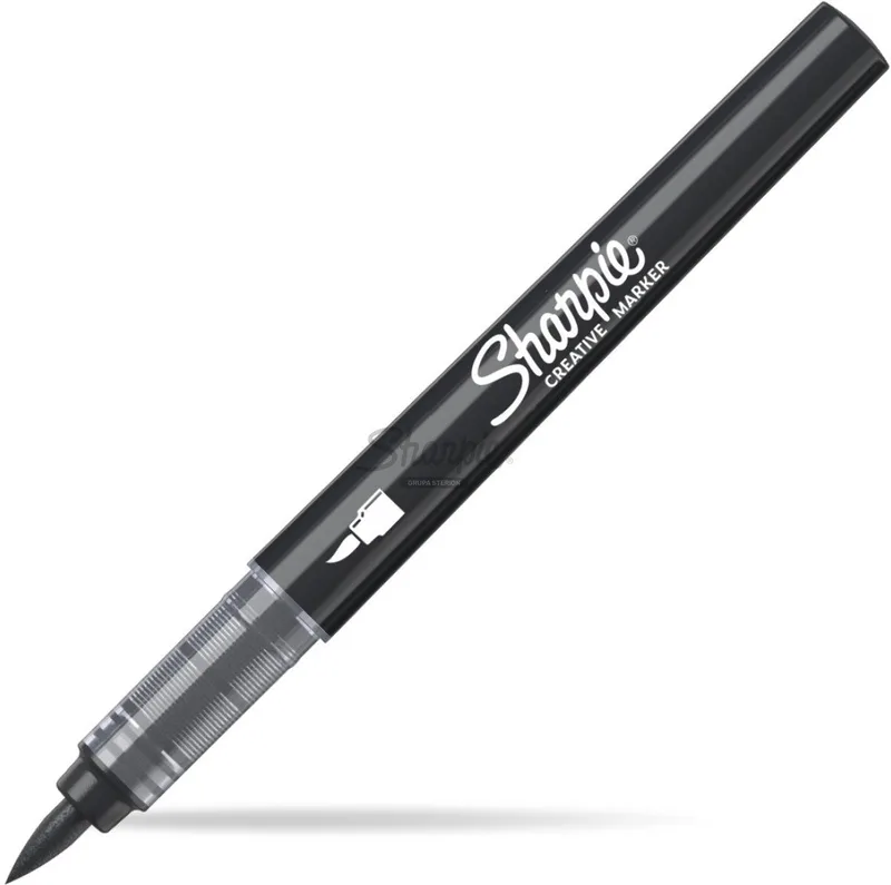 Creative Marker Acrylverfmarkers | Brushtip | Verfmarkers op waterbasis | Inkt loopt niet door en geschikt voor de meeste oppervlakken | Zwart | 6 stuks van Sharpie in Zwart – productfoto
